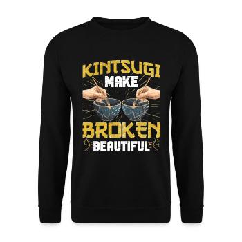 Kintsugi Kintsukuroi Japon imparfait - Sweat-shirt Unisexe - noir - Devant - Alina (178cm) & Michal (187cm)
