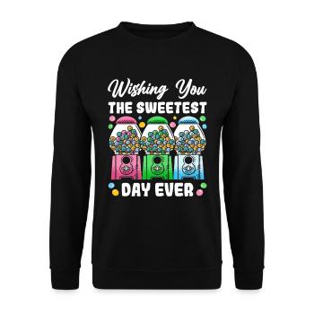 Lustiger Kaugummiautomat - Unisex Pullover - Schwarz - Vorne - Alina (178cm) & Michal (187cm)