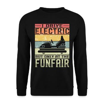 Ich fahre Elektrisch Kirmes Autoscooter - Unisex Pullover - Schwarz - Vorne - Alina (178cm) & Michal (187cm)