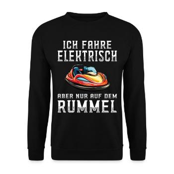 Ich fahre Elektrisch Kirmes Autoscooter - Unisex Pullover - Schwarz - Vorne - Alina (178cm) & Michal (187cm)