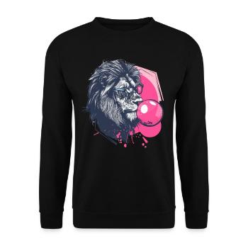 Löwe mit Kaugummi und Brille - Unisex Pullover - Schwarz - Vorne - Alina (178cm) & Michal (187cm)