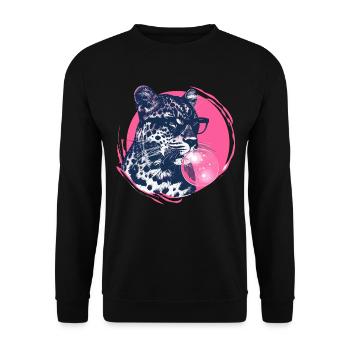 Leopard with glasses and pink chewing gum - Unisex Sweatshirt - black - Front - Alina (178cm) & Michal (187cm)