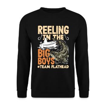 Drôle d’amateur de poisson-chat poisson à tête plate - Sweat-shirt Unisexe - noir - Devant - Alina (178cm) & Michal (187cm)