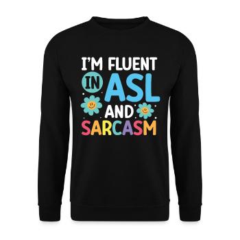 Professeur d’ASL Langue des signes américaine - Sweat-shirt Unisexe - noir - Devant - Alina (178cm) & Michal (187cm)