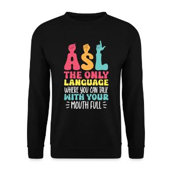 Professeur d’ASL Langue des signes américaine - Sweat-shirt Unisexe - noir - Devant - Alina (178cm) & Michal (187cm)