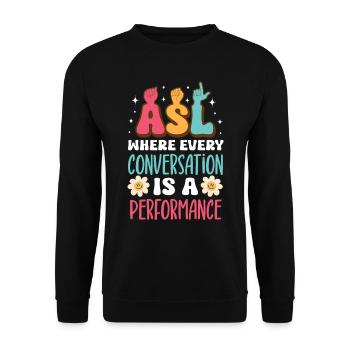 Professeur d’ASL Langue des signes américaine - Sweat-shirt Unisexe - noir - Devant - Alina (178cm) & Michal (187cm)