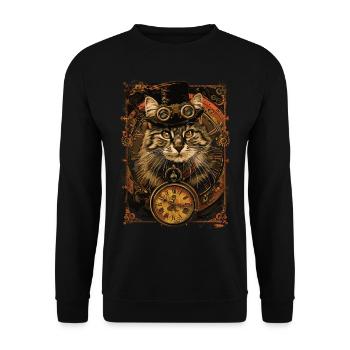 Steampunk-katze - Unisex Pullover - Schwarz - Vorne - Alina (178cm) & Michal (187cm)