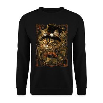 Chat steampunk - Sweat-shirt Unisexe - noir - Devant - Alina (178cm) & Michal (187cm)