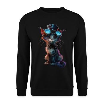 Chat steampunk - Sweat-shirt Unisexe - noir - Devant - Alina (178cm) & Michal (187cm)