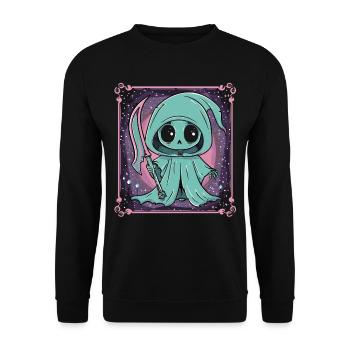 Kawaii Reaper Pastel Goth Cute Anime - Unisex Pullover - Schwarz - Vorne - Alina (178cm) & Michal (187cm)