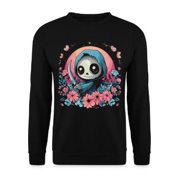 Kawaii Reaper Pastel Goth Cute Anime - Unisex Pullover - Schwarz - Vorne - Alina (178cm) & Michal (187cm)