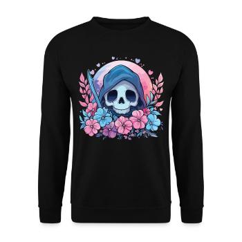 Kawaii Reaper Pastel Goth Cute Anime - Unisex Pullover - Schwarz - Vorne - Alina (178cm) & Michal (187cm)