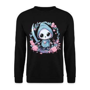 Kawaii Reaper Pastel Goth Cute Anime - Unisex Pullover - Schwarz - Vorne - Alina (178cm) & Michal (187cm)