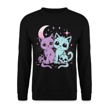 Kawaii Cat Pastel Goth Teuflisch - Unisex Pullover - Schwarz - Vorne - Alina (178cm) & Michal (187cm)