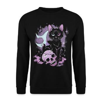 Kawaii Cat Pastel Goth Teuflisch - Unisex Pullover - Schwarz - Vorne - Alina (178cm) & Michal (187cm)