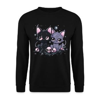 Kawaii Cat Pastel Goth Teuflisch - Unisex Pullover - Schwarz - Vorne - Alina (178cm) & Michal (187cm)