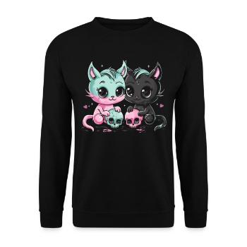 Kawaii Cat Pastel Goth Teuflisch - Unisex Pullover - Schwarz - Vorne - Alina (178cm) & Michal (187cm)