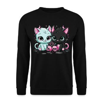 Kawaii Cat Pastel Goth Teuflisch - Unisex Pullover - Schwarz - Vorne - Alina (178cm) & Michal (187cm)