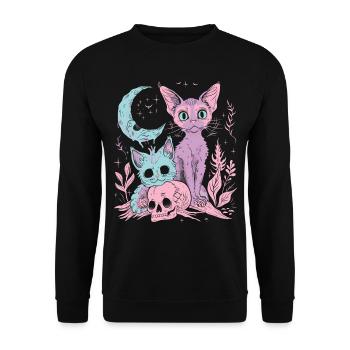 Kawaii Cat Pastel Goth Teuflisch - Unisex Pullover - Schwarz - Vorne - Alina (178cm) & Michal (187cm)