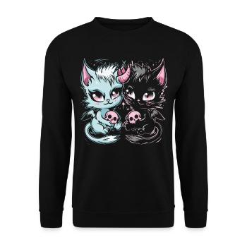 Kawaii Cat Pastel Goth Teuflisch - Unisex Pullover - Schwarz - Vorne - Alina (178cm) & Michal (187cm)