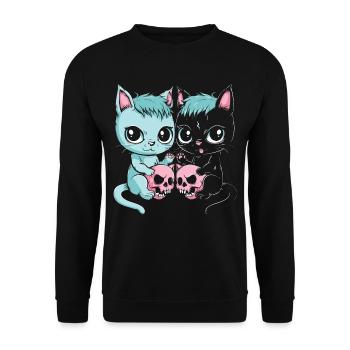 Kawaii Cat Pastel Goth Teuflisch - Unisex Pullover - Schwarz - Vorne - Alina (178cm) & Michal (187cm)