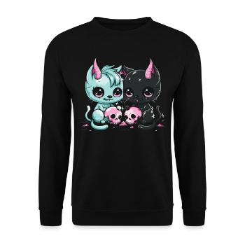 Kawaii Cat Pastel Goth Teuflisch - Unisex Pullover - Schwarz - Vorne - Alina (178cm) & Michal (187cm)