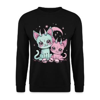Kawaii Cat Pastel Goth Teuflisch - Unisex Pullover - Schwarz - Vorne - Alina (178cm) & Michal (187cm)
