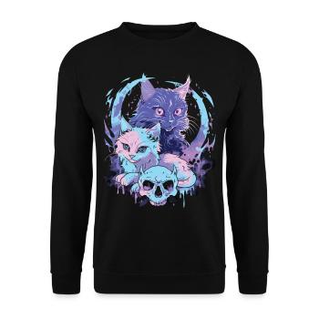 Kawaii Cat Pastel Goth Teuflisch - Unisex Pullover - Schwarz - Vorne - Alina (178cm) & Michal (187cm)