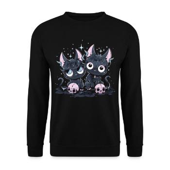 Kawaii Cat Pastel Goth Devilish - Unisex Sweatshirt - black - Front - Alina (178cm) & Michal (187cm)