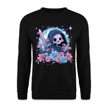 Kawaii Reaper Pastel Goth Cute Anime - Unisex Pullover - Schwarz - Vorne - Alina (178cm) & Michal (187cm)