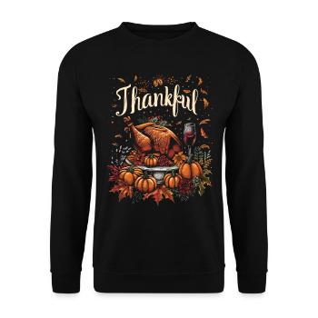 Grateful Gobble Wobble Thanksgiving - Unisex Sweatshirt - black - Front - Alina (178cm) & Michal (187cm)