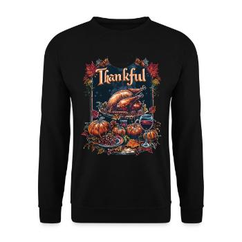 Grateful Gobble Wobble Thanksgiving - Unisex Sweatshirt - black - Front - Alina (178cm) & Michal (187cm)