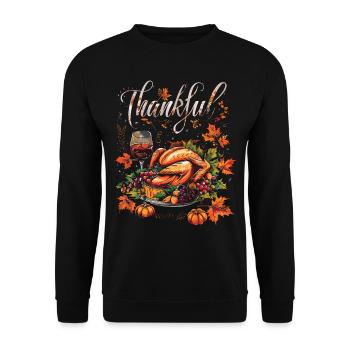 Grateful Gobble Wobble Thanksgiving - Unisex Sweatshirt - black - Front - Alina (178cm) & Michal (187cm)