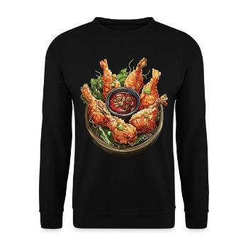 Chinese Food Crab Rangoon Meme Lustig - Unisex Pullover - Schwarz - Vorne - Alina (178cm) & Michal (187cm)