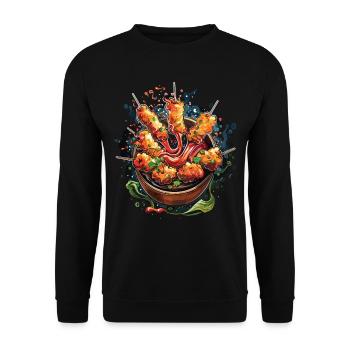 Chinese Food Crab Rangoon Meme Lustig - Unisex Pullover - Schwarz - Vorne - Alina (178cm) & Michal (187cm)