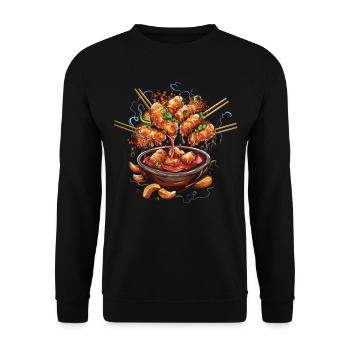 Chinese Food Crab Rangoon Meme Lustig - Unisex Pullover - Schwarz - Vorne - Alina (178cm) & Michal (187cm)