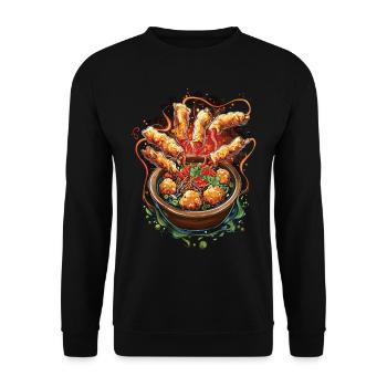 Chinese Food Crab Rangoon Meme Lustig - Unisex Pullover - Schwarz - Vorne - Alina (178cm) & Michal (187cm)