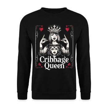 Cribbage Queen Graphic Lustiges Cribbage - Unisex Pullover - Schwarz - Vorne - Alina (178cm) & Michal (187cm)