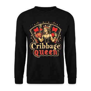 Cribbage Queen Graphic Lustiges Cribbage - Unisex Pullover - Schwarz - Vorne - Alina (178cm) & Michal (187cm)