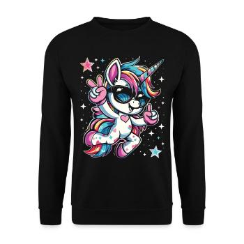 Süßes Einhorn, Bunte Einhörner - Unisex Pullover - Schwarz - Vorne - Alina (178cm) & Michal (187cm)