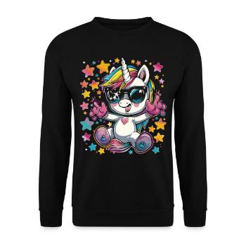 Süßes Einhorn, Bunte Einhörner - Unisex Pullover - Schwarz - Vorne - Alina (178cm) & Michal (187cm)