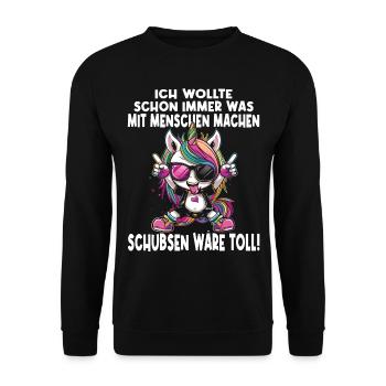 Süßes Einhorn, Bunte Einhörner - Unisex Pullover - Schwarz - Vorne - Alina (178cm) & Michal (187cm)