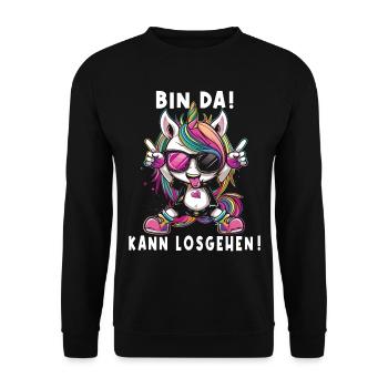 Süßes Einhorn, Bunte Einhörner - Unisex Pullover - Schwarz - Vorne - Alina (178cm) & Michal (187cm)