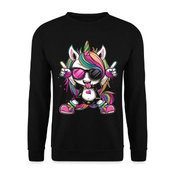 Süßes Einhorn, Bunte Einhörner - Unisex Pullover - Schwarz - Vorne - Alina (178cm) & Michal (187cm)
