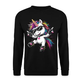 Süßes Einhorn, Bunte Einhörner - Unisex Pullover - Schwarz - Vorne - Alina (178cm) & Michal (187cm)