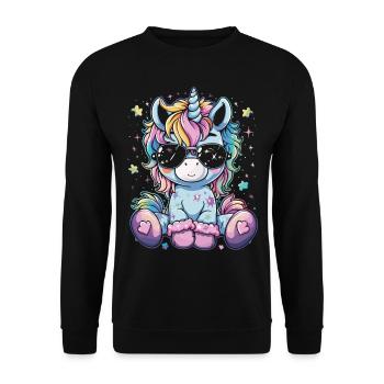 Süßes Einhorn, Bunte Einhörner - Unisex Pullover - Schwarz - Vorne - Alina (178cm) & Michal (187cm)