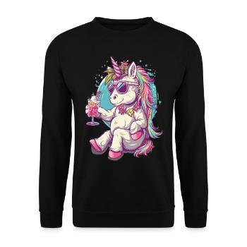 Buntes Erfrischendes Cocktail Einhorn - Unisex Pullover - Schwarz - Vorne - Alina (178cm) & Michal (187cm)