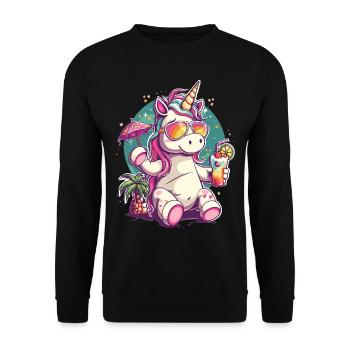 Buntes Erfrischendes Cocktail Einhorn - Unisex Pullover - Schwarz - Vorne - Alina (178cm) & Michal (187cm)