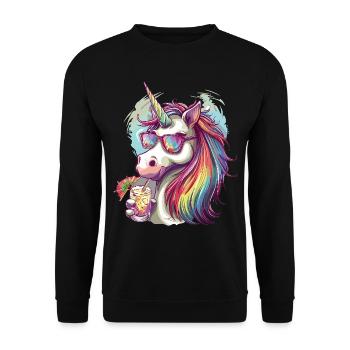 Buntes Erfrischendes Cocktail Einhorn - Unisex Pullover - Schwarz - Vorne - Alina (178cm) & Michal (187cm)