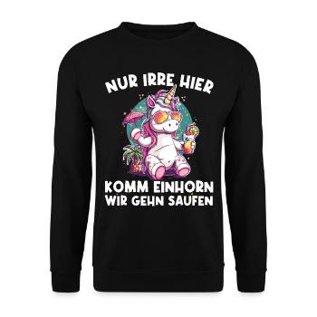 Erfrischendes Cocktail Einhorn Spruch - Unisex Pullover - Schwarz - Vorne - Alina (178cm) & Michal (187cm)